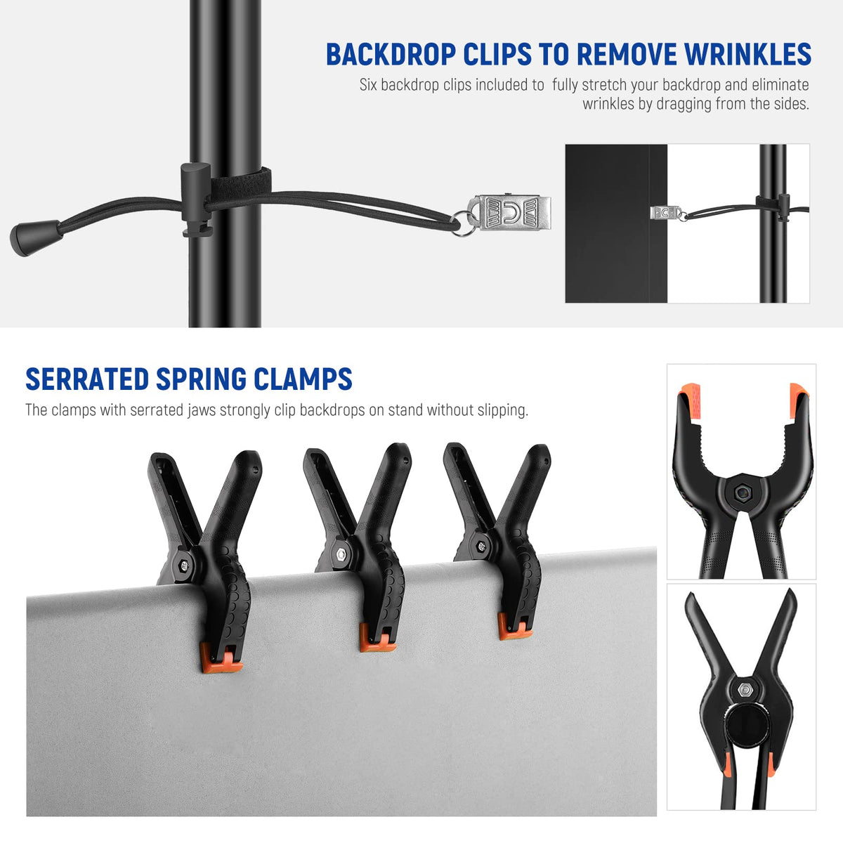 Adjustable Backdrop Stand Kit with 4 Crossbars, 6 Spring Clamps, 6 Backdrop Clips, 2 Sandbags, and Carrying Bag Y662390