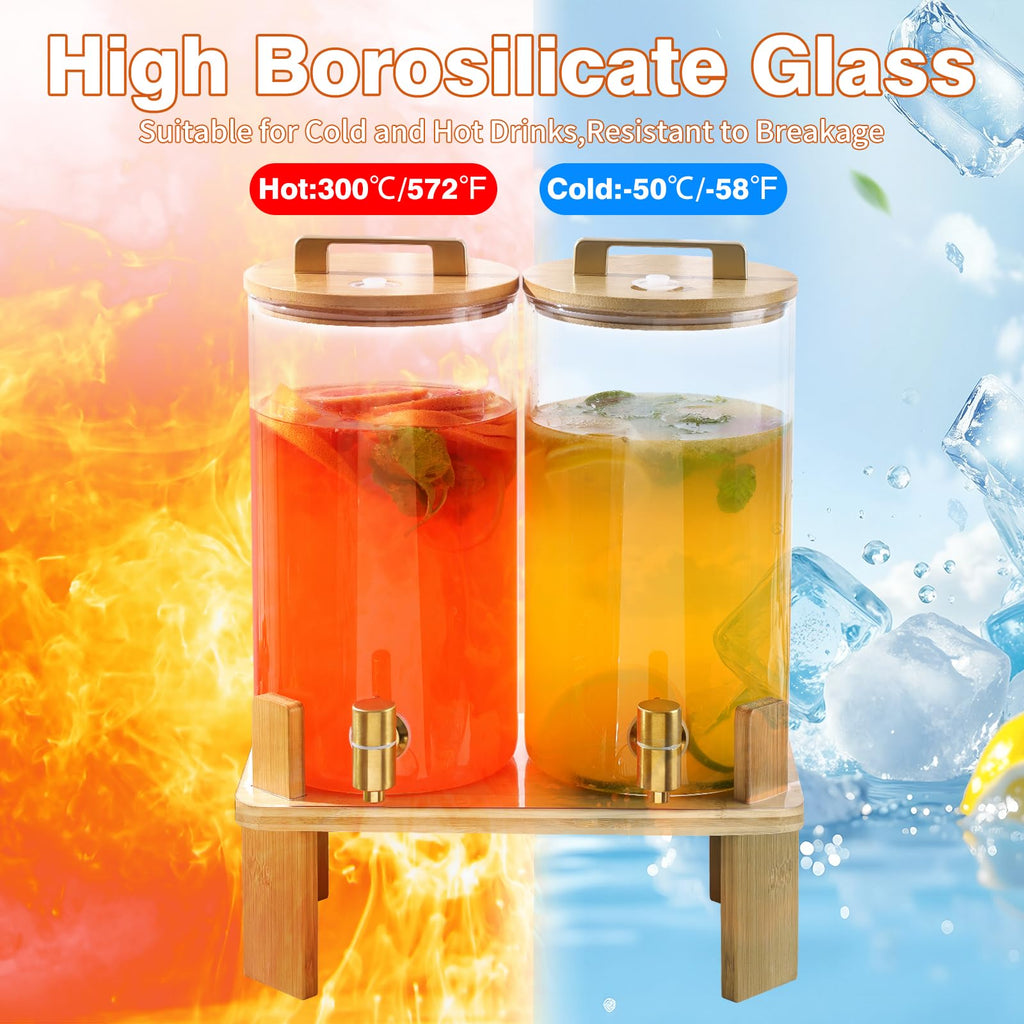 1.5 Gallon Glass Drink Dispenser with Wooden Stand I770625