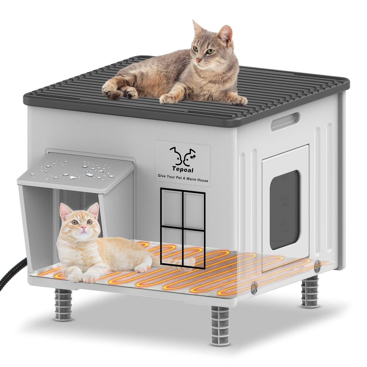Heated Cat House with Safety Escape Doors and Heating Pads P926