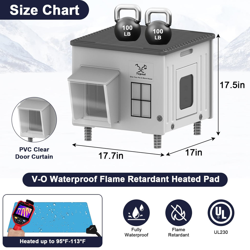 Heated Cat House with Safety Escape Doors and Heating Pads P926