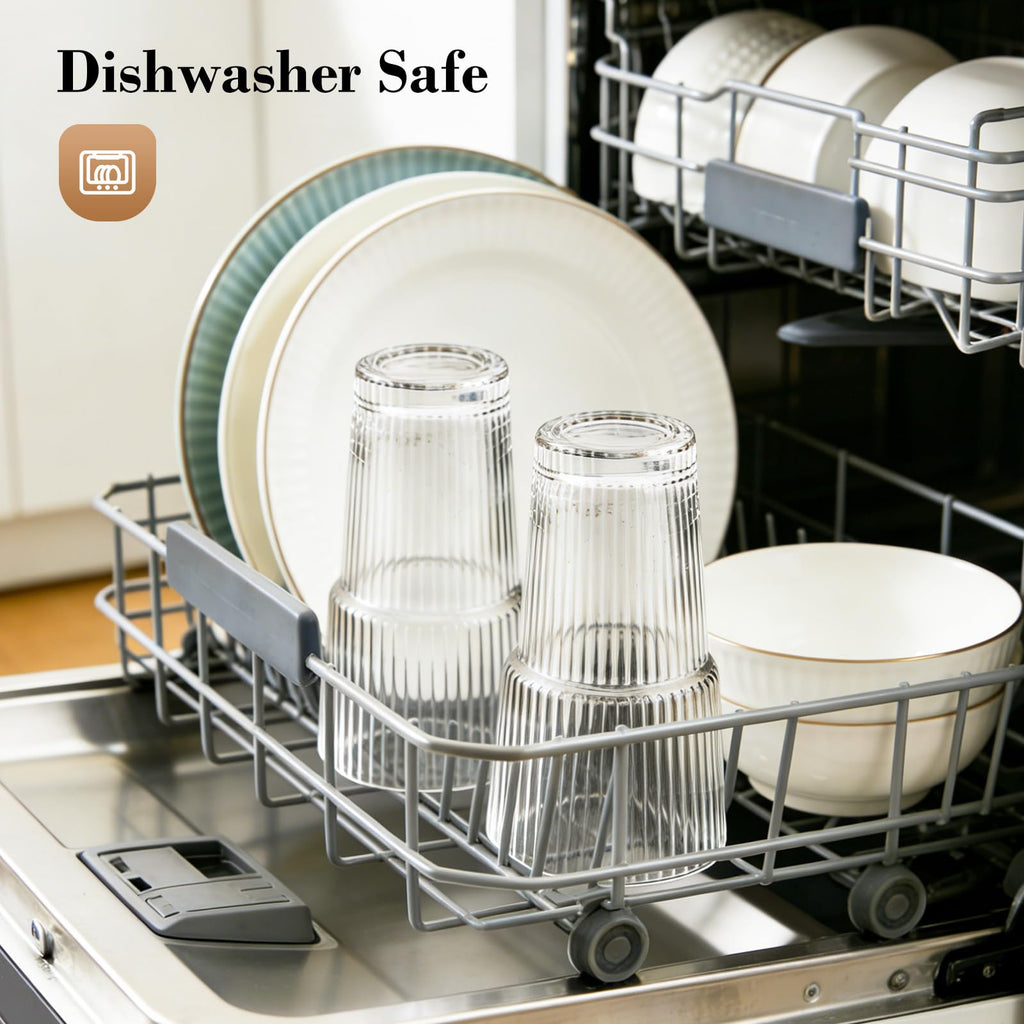 20oz Ribbed Glass Cups with Lids and Straws R5672