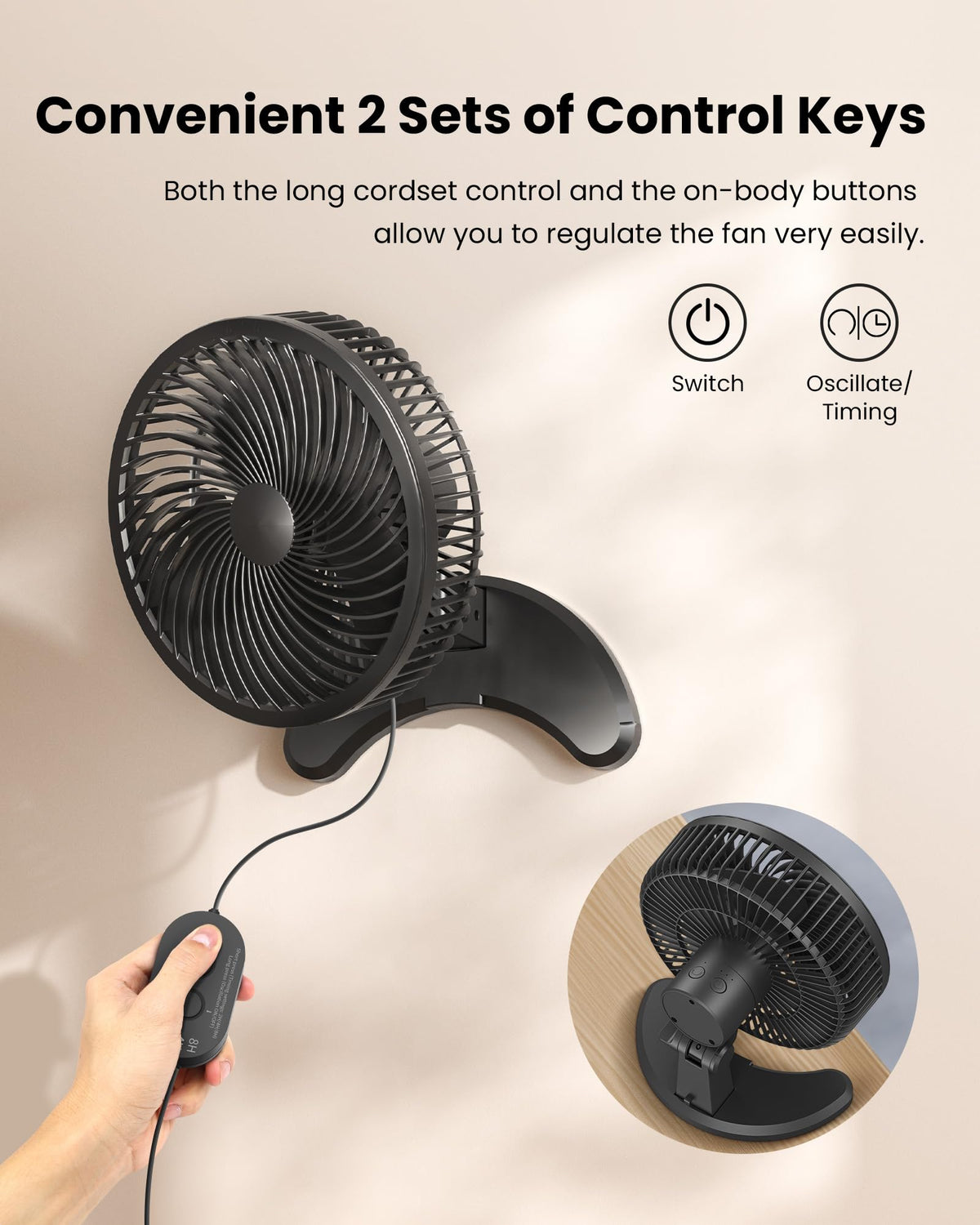 8'' Wall Mount Fan with Timer S398