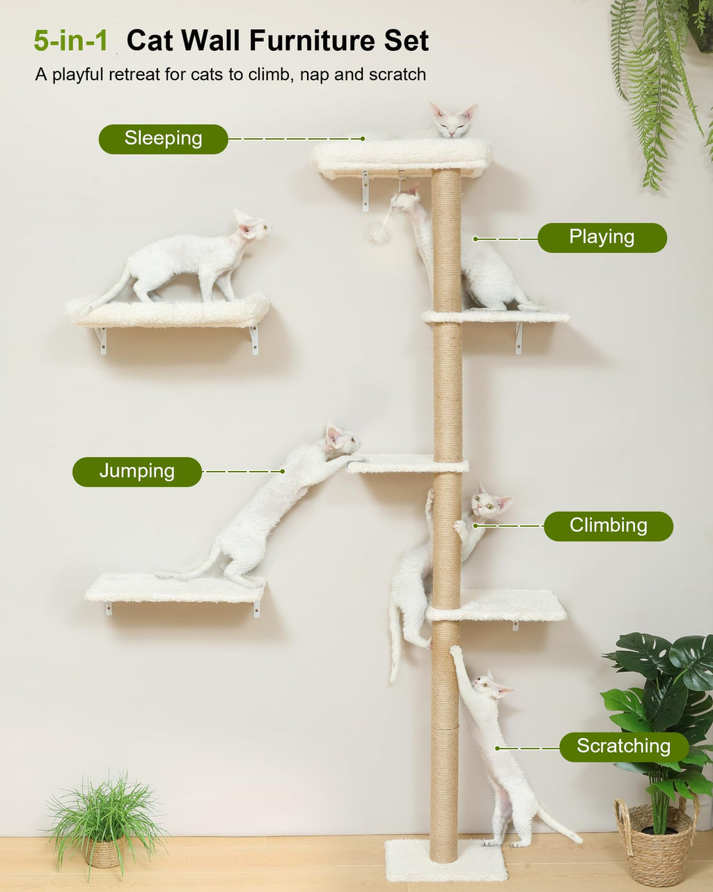 Beige Wall Mounted Cat Shelves Set I61037