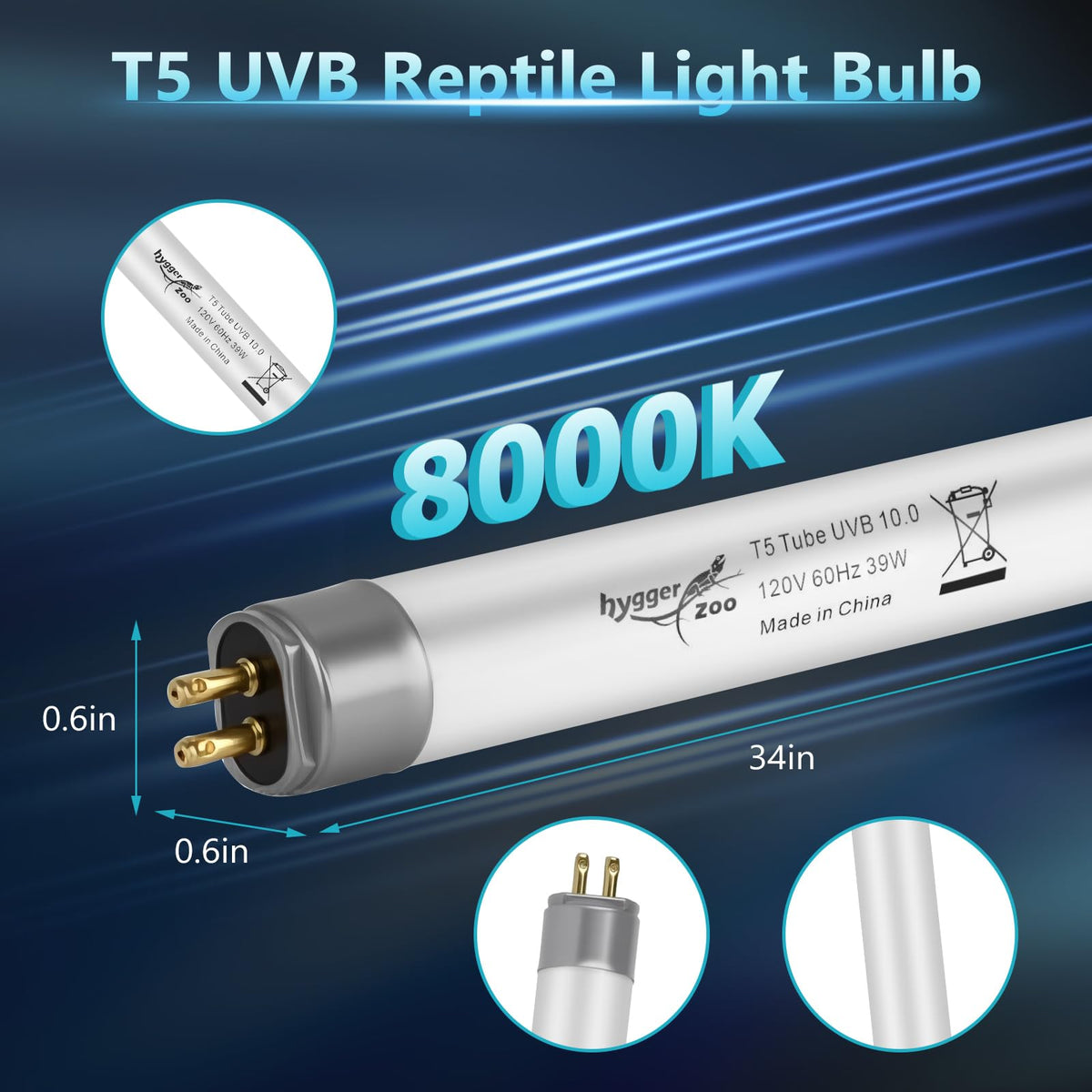 3-Pack UVB Reptile Light 10.0 Bulb 39W T5 Fluorescent U6194