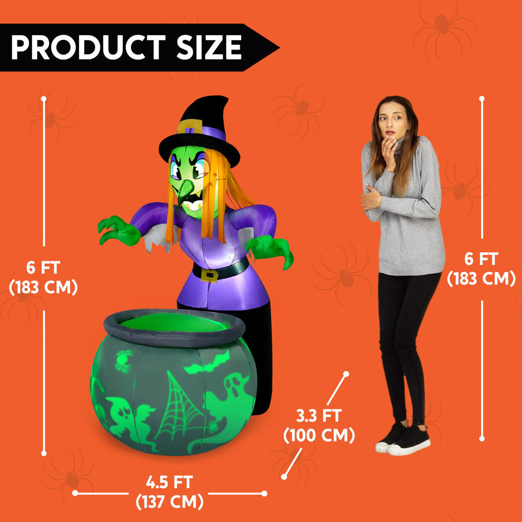 6 Ft Halloween Inflatable Witch and Cauldron Decoration with Green Ghost Light X19009