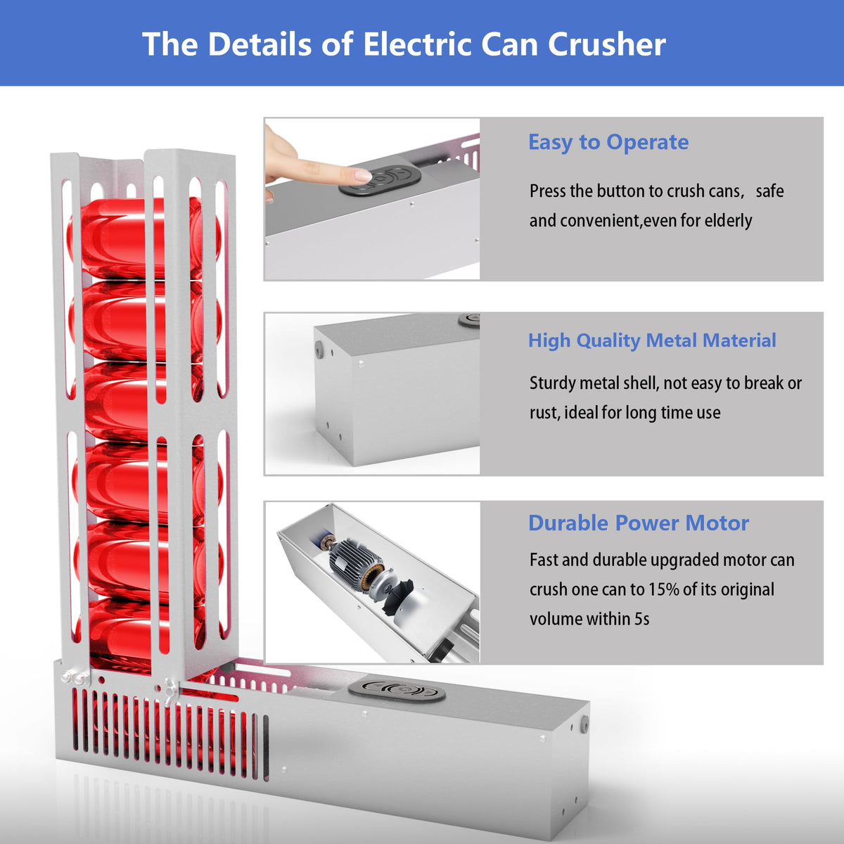 Electric Can Crusher for Recycling 8/12/16oz Cans K3726