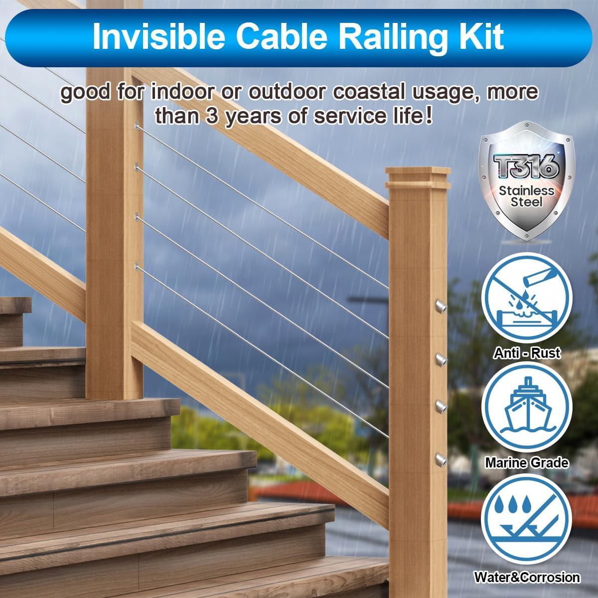 60 Pack T316 Stainless Steel 1/8" Cable Railing Kit N546