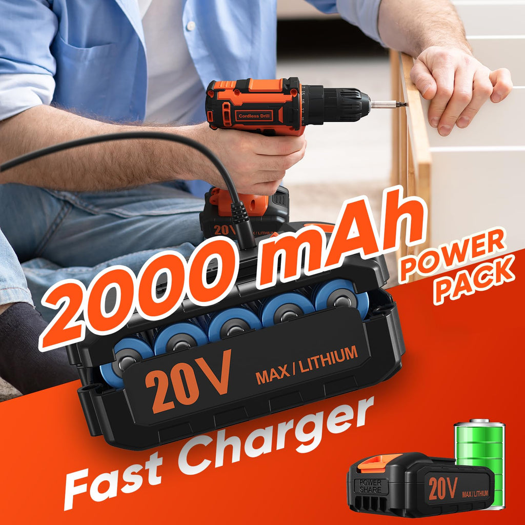 Cordless Drill Set 20V with 2.0Ah Power Pack and Charger X3095