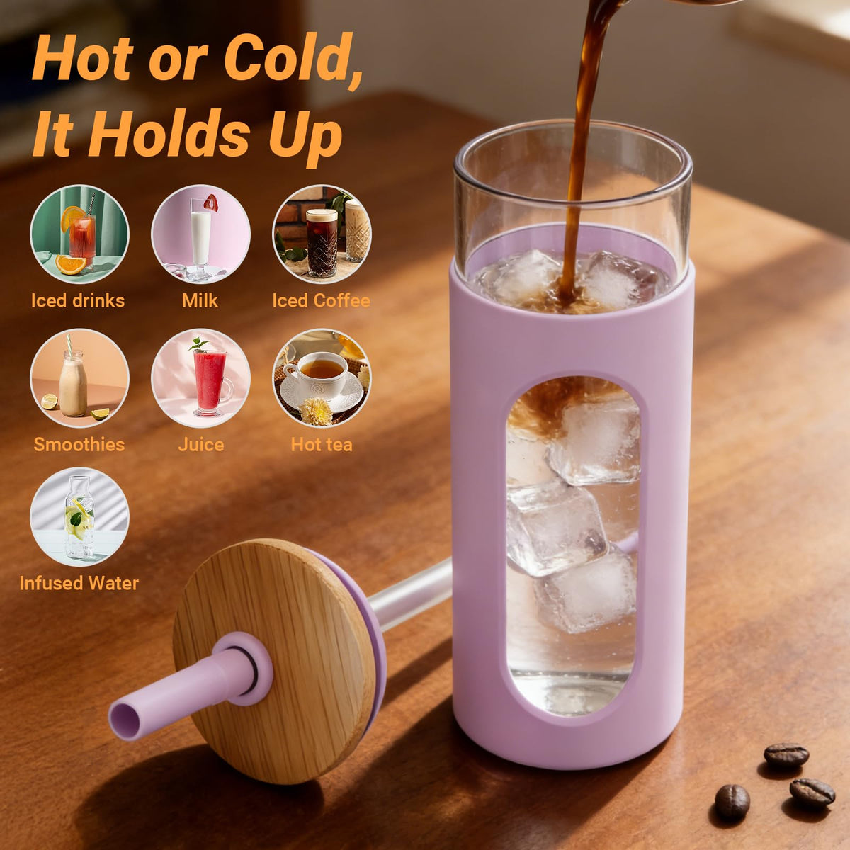22 oz Glass Tumbler with Lid & Straw W2986