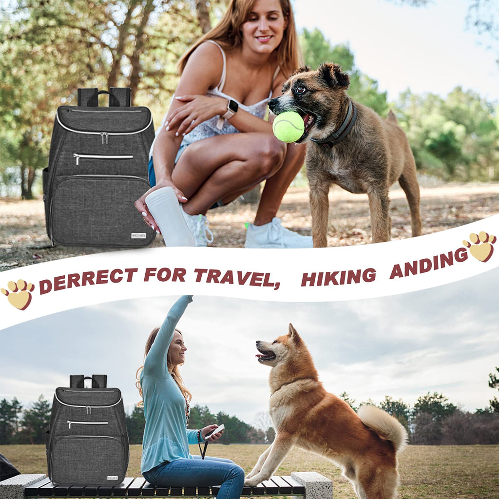 Dog Travel Bag Backpack with 2 Silicone Collapsible Bowls and 2 Food Baskets Grey A33346