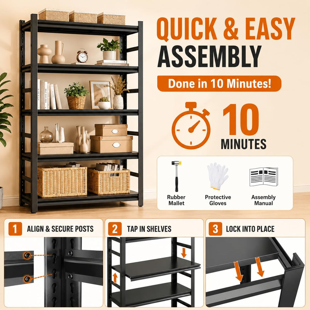 5 Tier Black Metal Bookshelf T32212