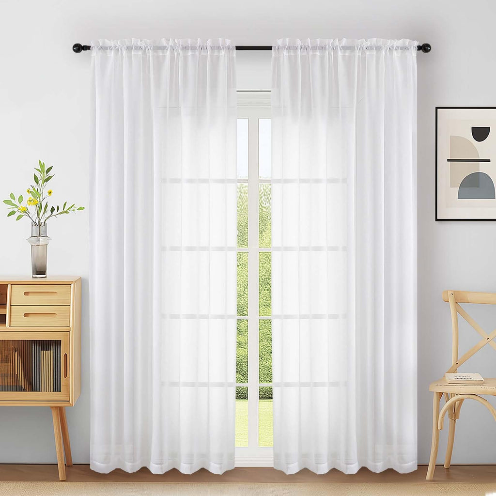 Extra Wide Sheer White Curtains 84 Inches Long 2 Panels F856