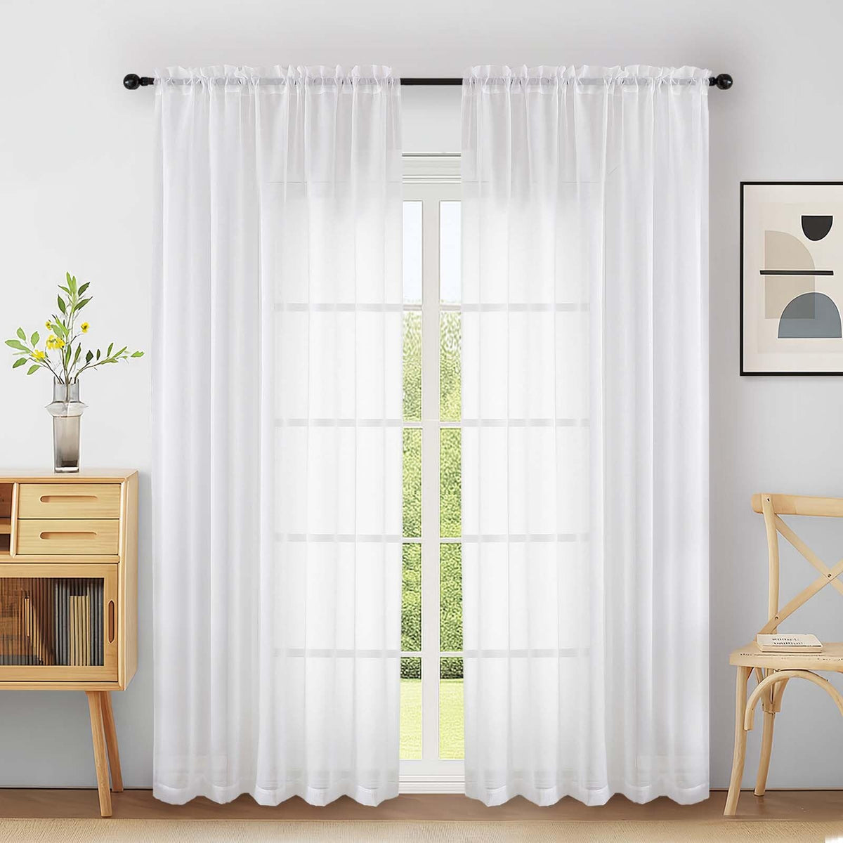 Extra Wide Sheer White Curtains 84 Inches Long 2 Panels F856