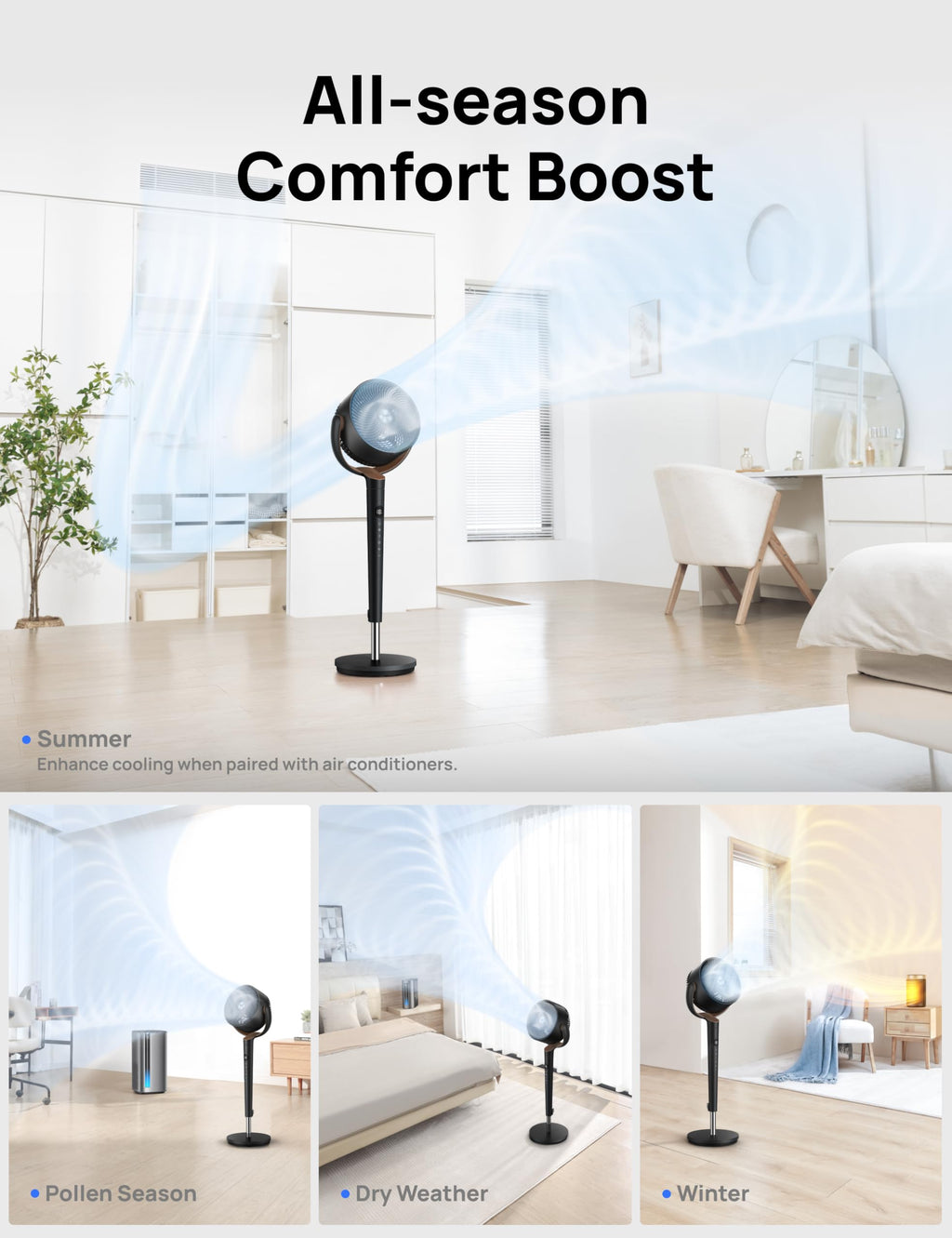 120° Oscillating Standing Fan, Quiet Floor Fan with DC Motor, 9 Speeds, 4 modes, 37-42" Adjustable Height, 9H Timer, Dark Gray Q597347