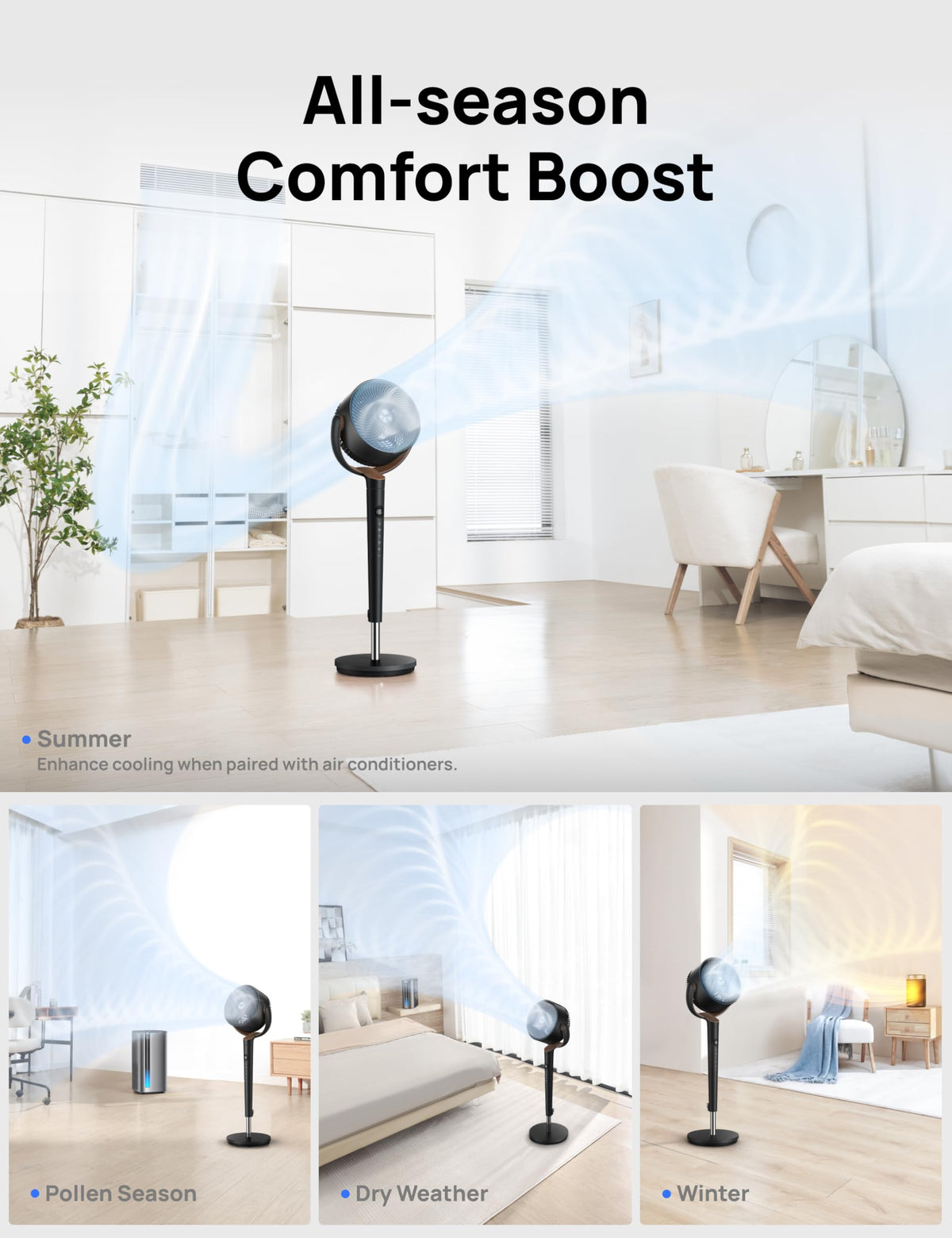 120° Oscillating Standing Fan, Quiet Floor Fan with DC Motor, 9 Speeds, 4 modes, 37-42" Adjustable Height, 9H Timer, Dark Gray Q597347