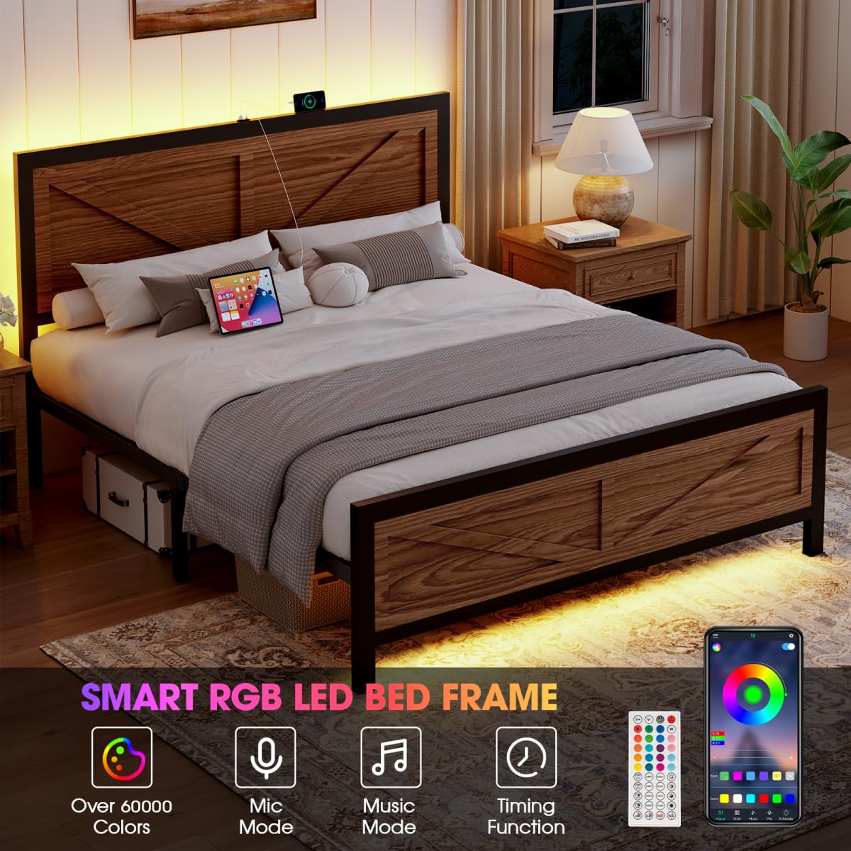 Queen Size Metal Platform Bed Frame with Storage D933818