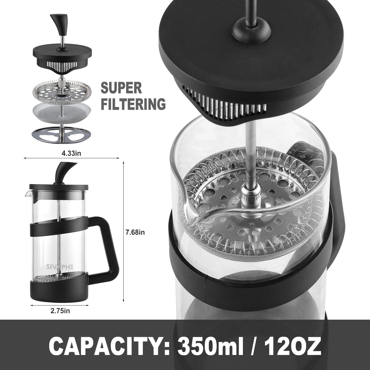 Small 12oz French Press Coffee Maker X9635