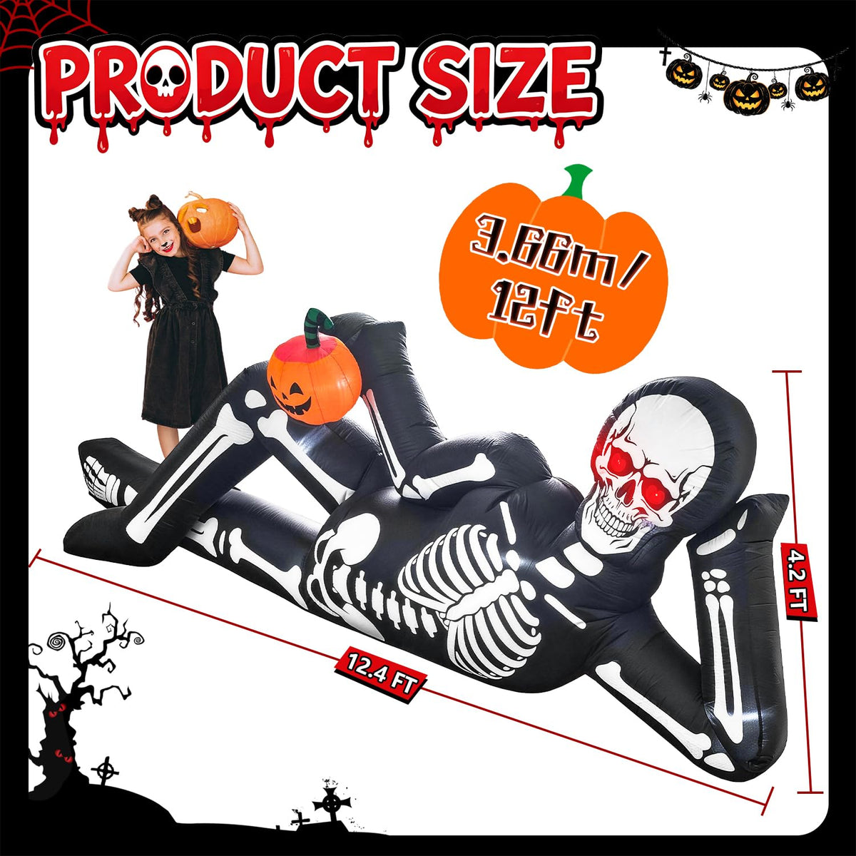 12FT Halloween Inflatable Lying Skeleton Decoration G875412
