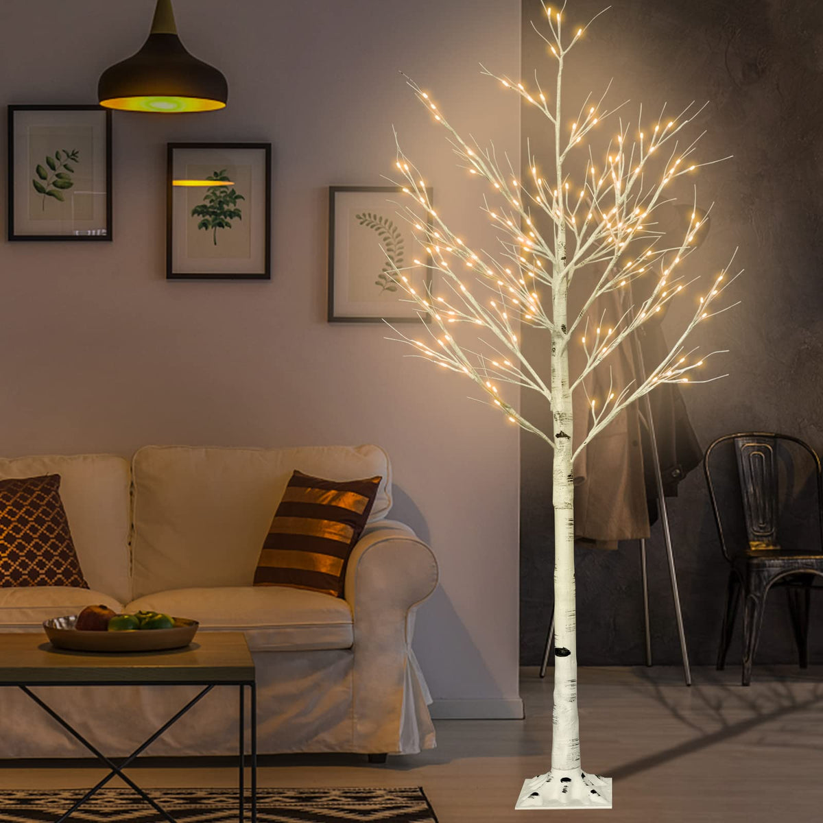 6FT Lighted Birch Tree with 160 LEDs Warm White Lights U8932