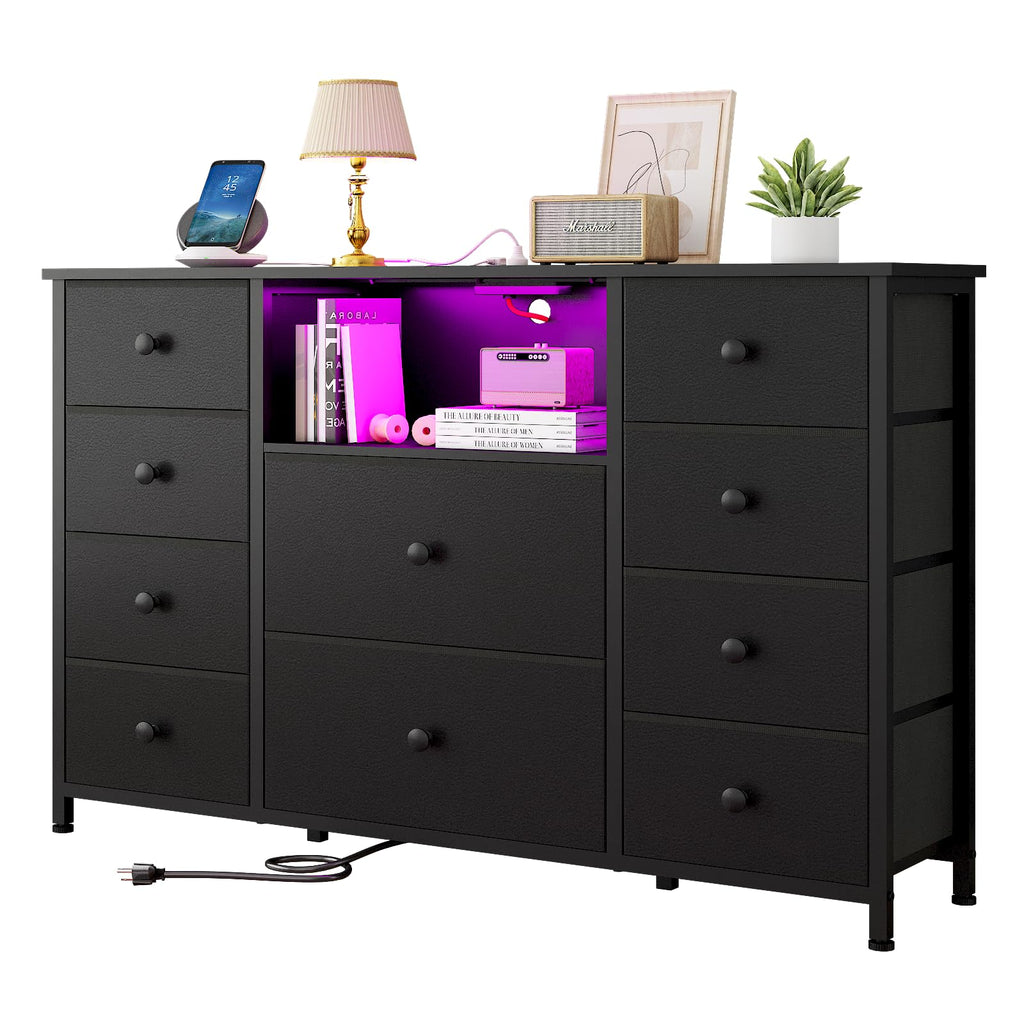 Black Dresser with Charging Station and LED Lights L100665