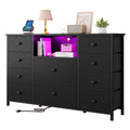 Black Dresser with Charging Station and LED Lights L100665