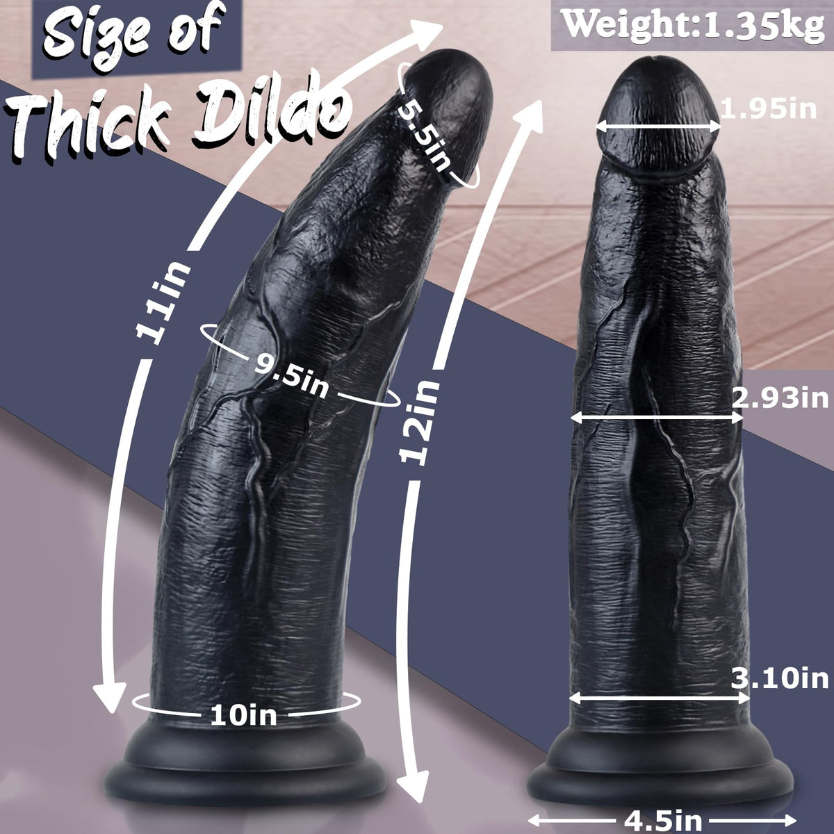 12 Inch Black Thick Anal Dildo N888776