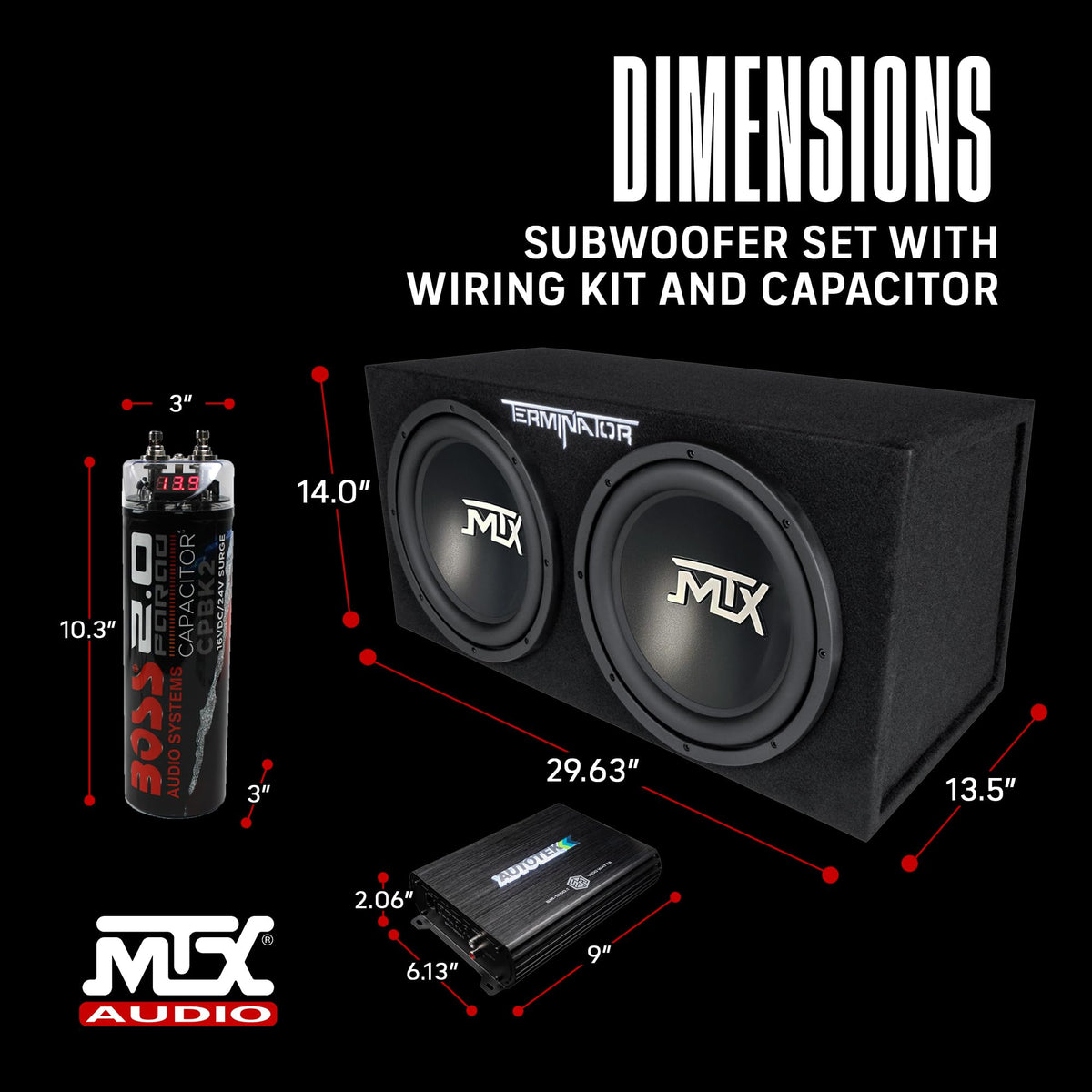 Dual 12" Subwoofer Box, Mono Amp, & Wiring Kit V63547