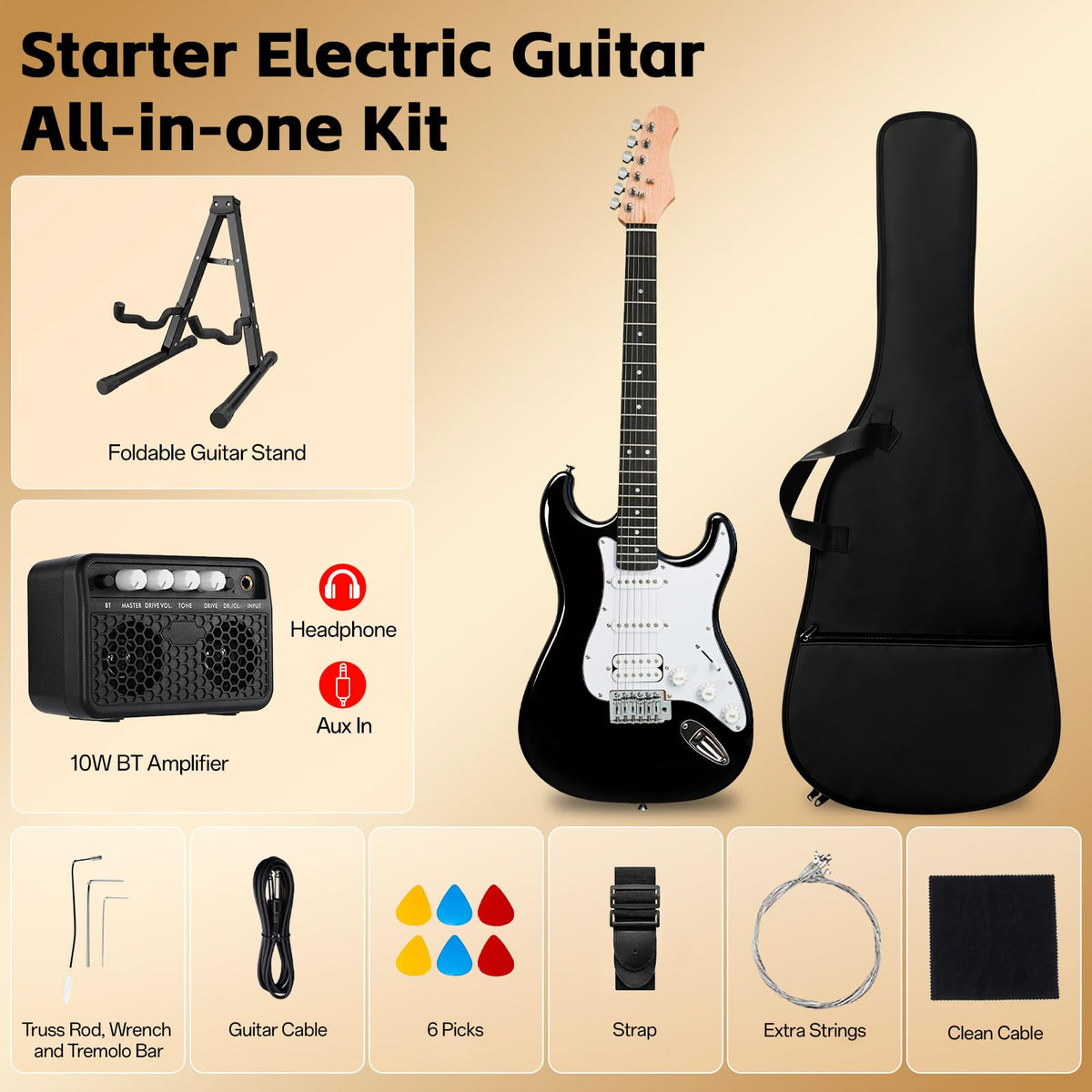 Full Size Electric Guitar Starter Kit with 10W Amp and Gig Bag W742128