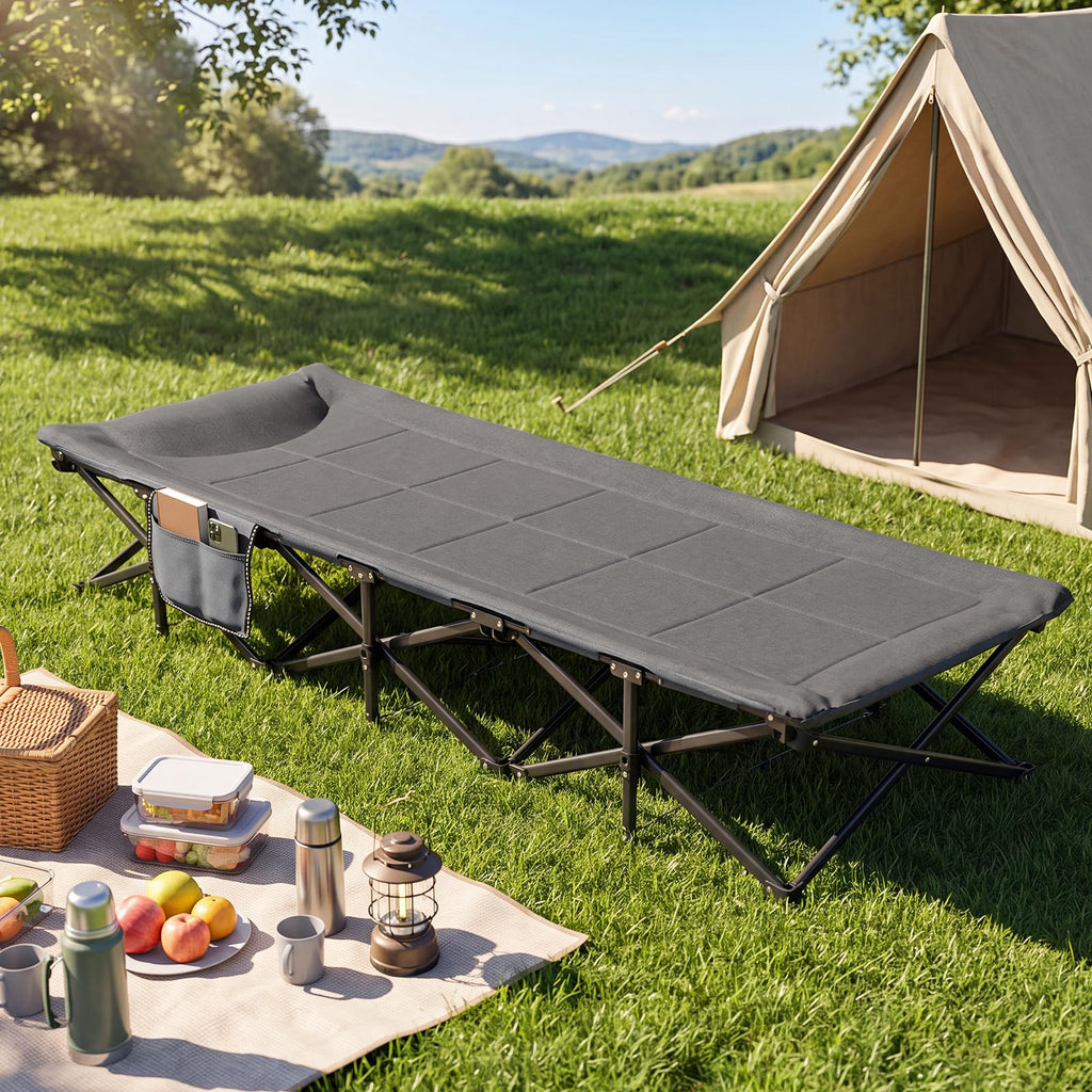 Camping Cot with Padded Pillow, Carry Bag, 600 lbs, Grey L6412