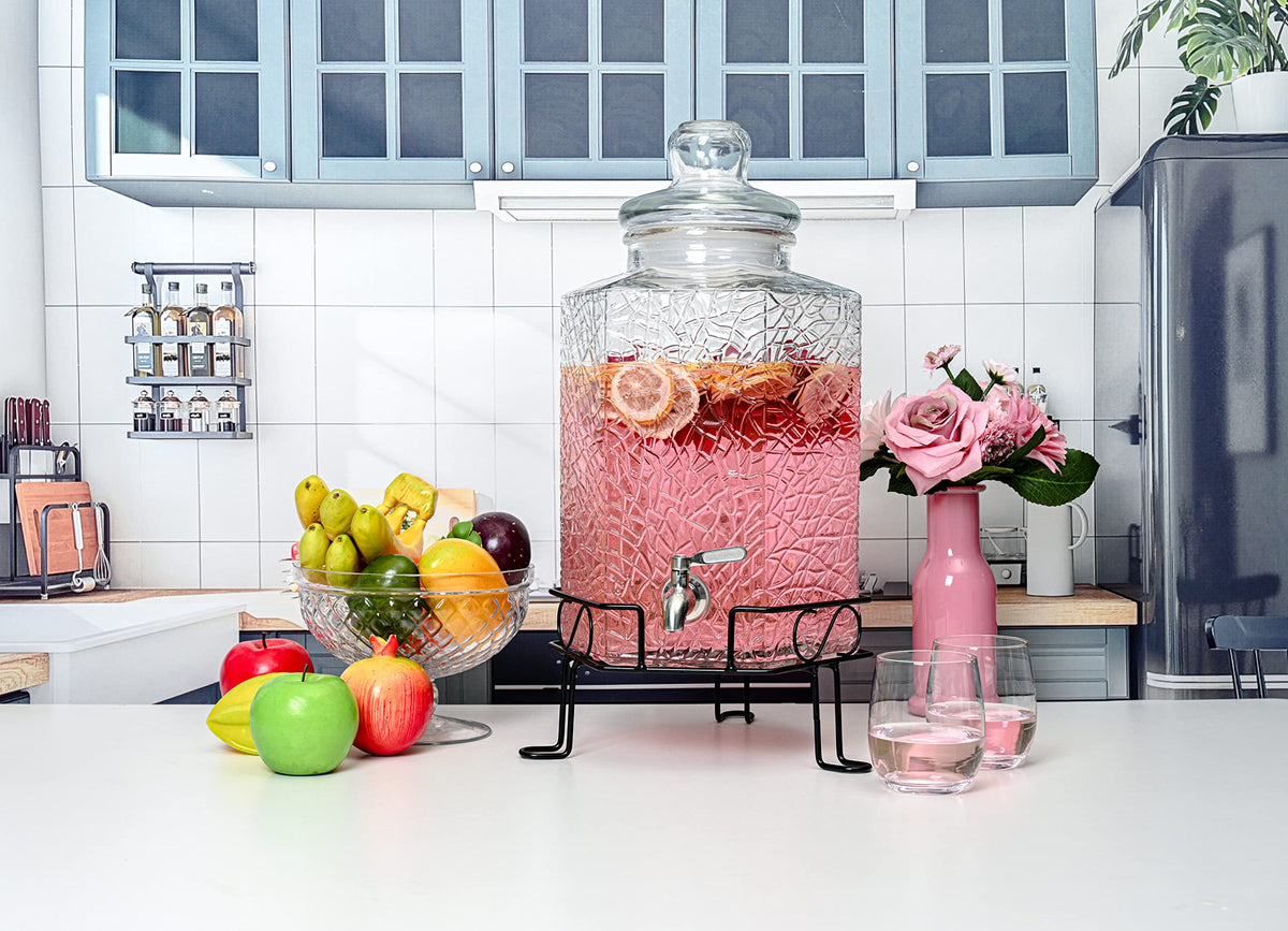 2.5 Gallon Glass Beverage Dispenser with Spigot and Stand M457805