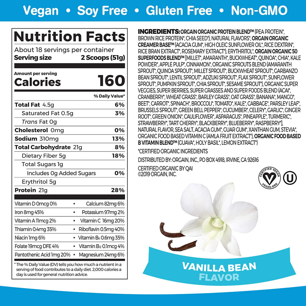 Organic Vegan Protein Powder + Greens, Creamy Chocolate Fudge, Vanilla Bean K173153