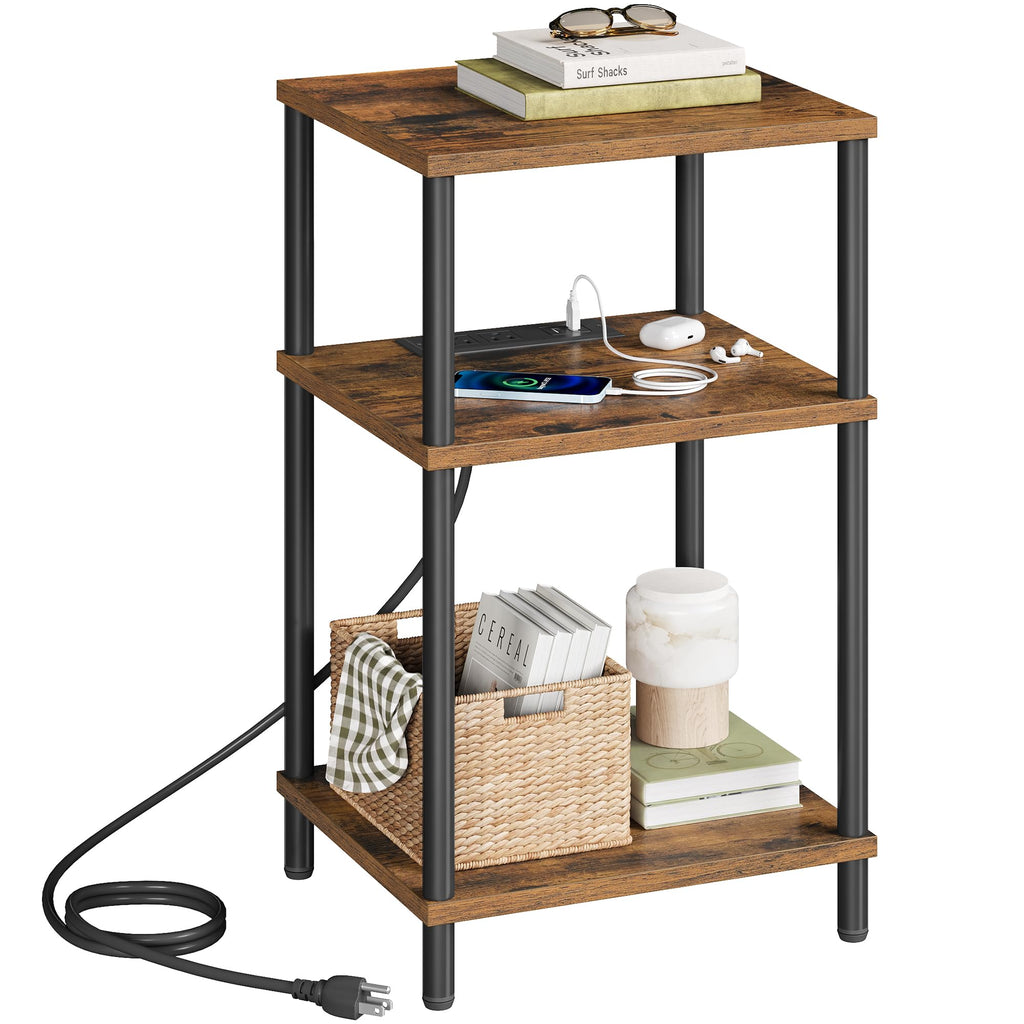 Side Table with Charging Station, 3-Tier End Table Z8414