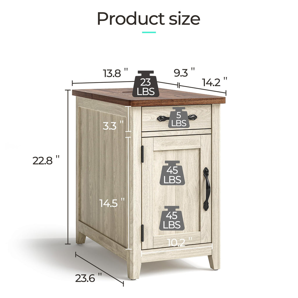 Charging End Table with USB Ports, Wooden Door, Washed Grey H91429