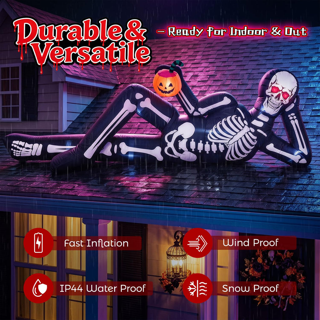 12FT Halloween Inflatable Lying Skeleton Decoration G875412