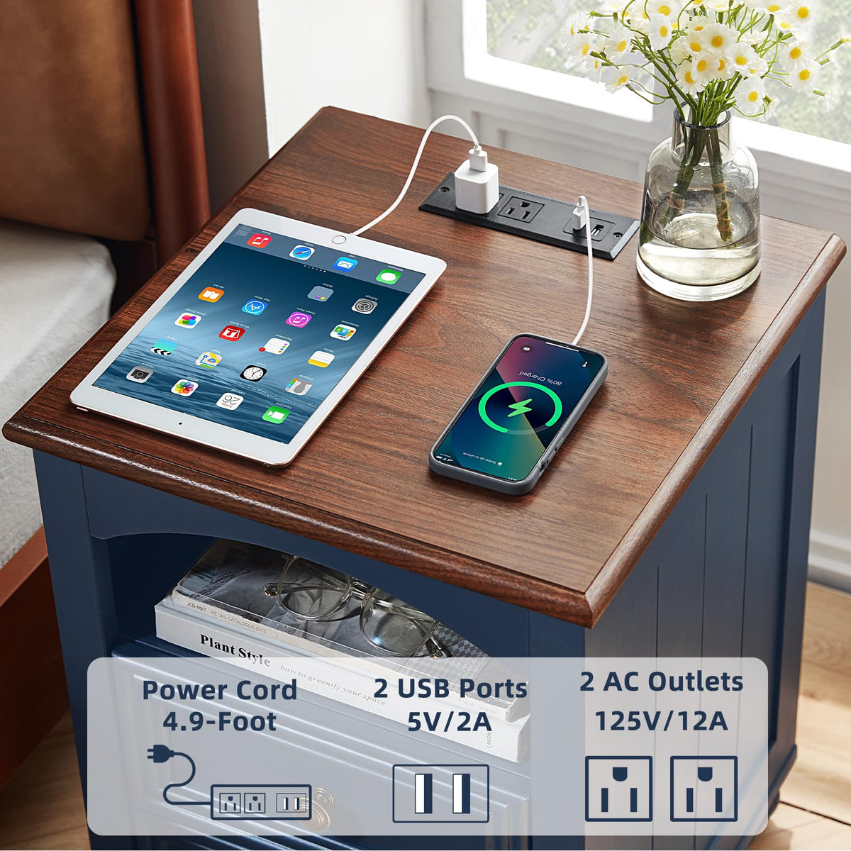18" Nightstand with Charger Station D787