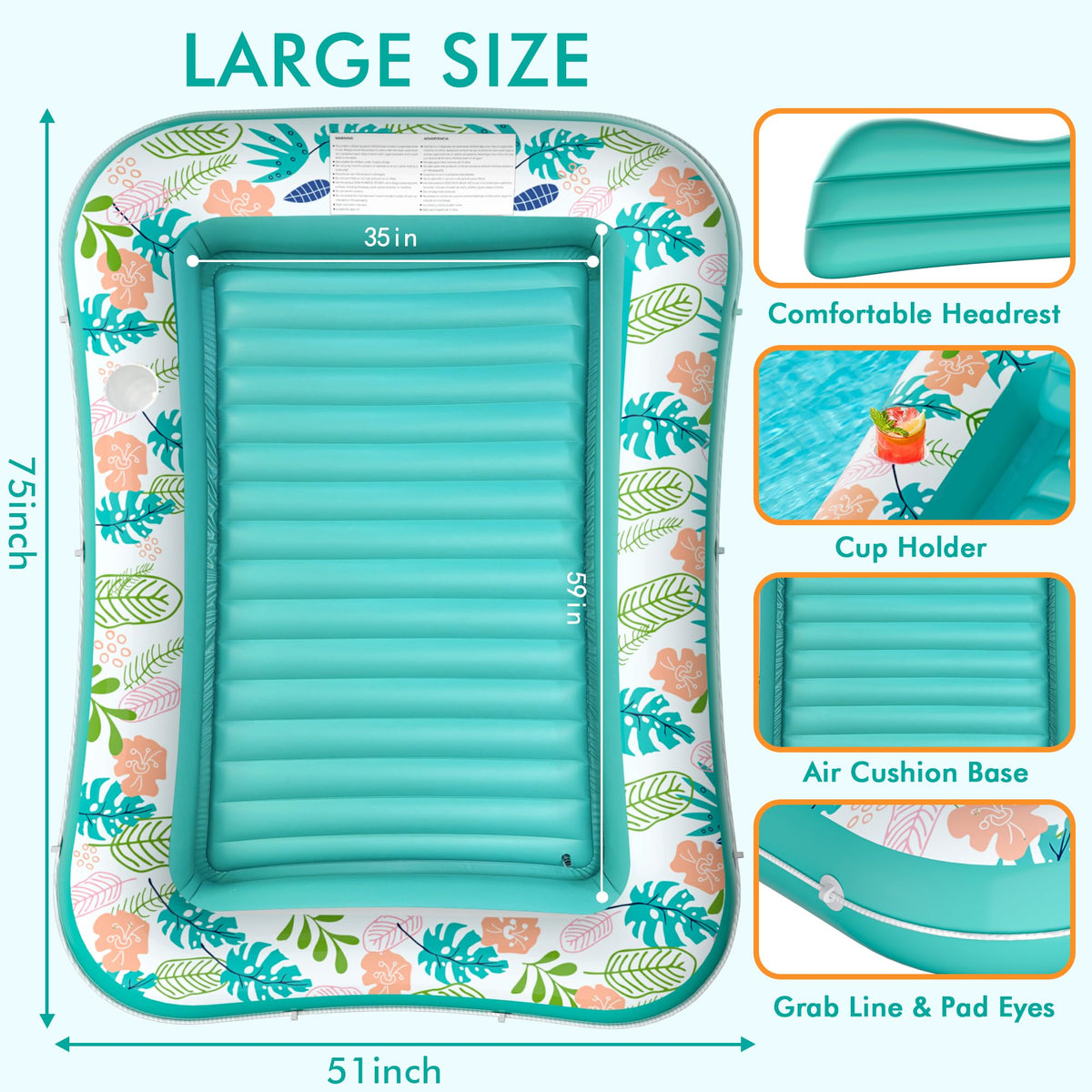 Inflatable Tanning Pool Lounger 75" x 51" Green D80712