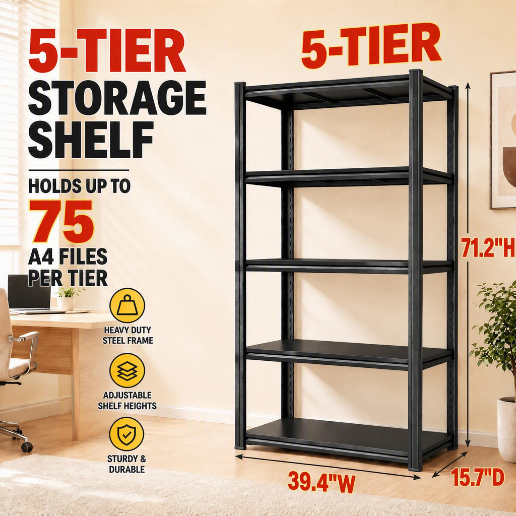 5 Tier Black Metal Bookshelf T32212