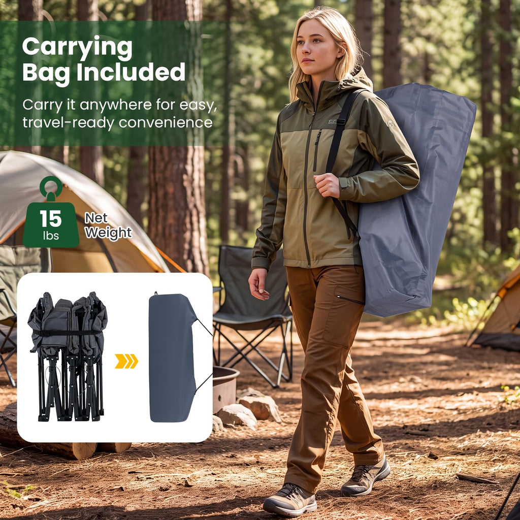 Camping Cot with Padded Pillow, Carry Bag, 600 lbs, Grey L6412
