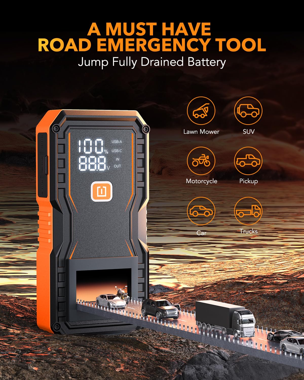 6000A Portable 12V Lithium Jump Starter with Jumper Cables M404