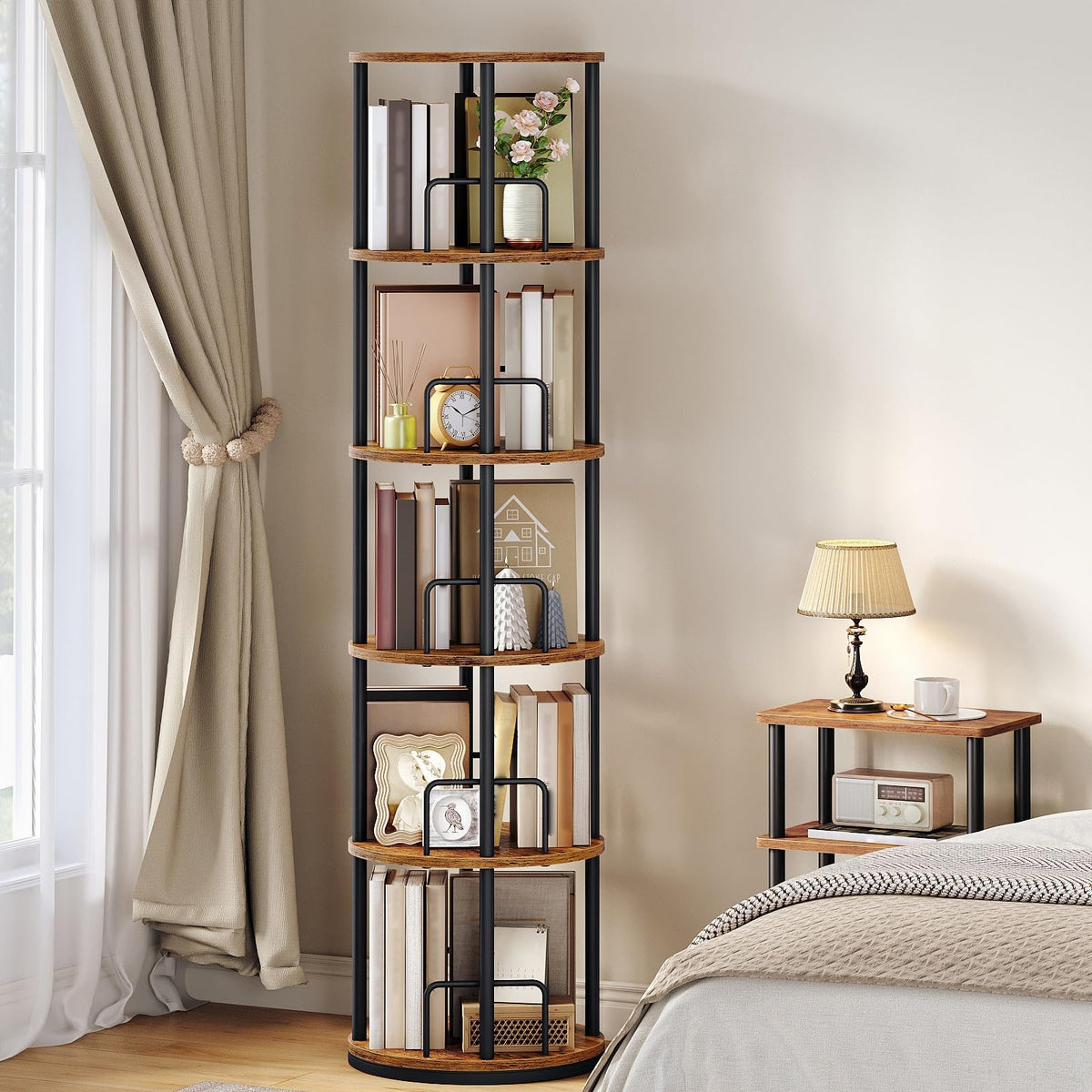 5-Tier Rotating Bookshelf, 360° Spinning Bookcase, Rustic Brown H605977