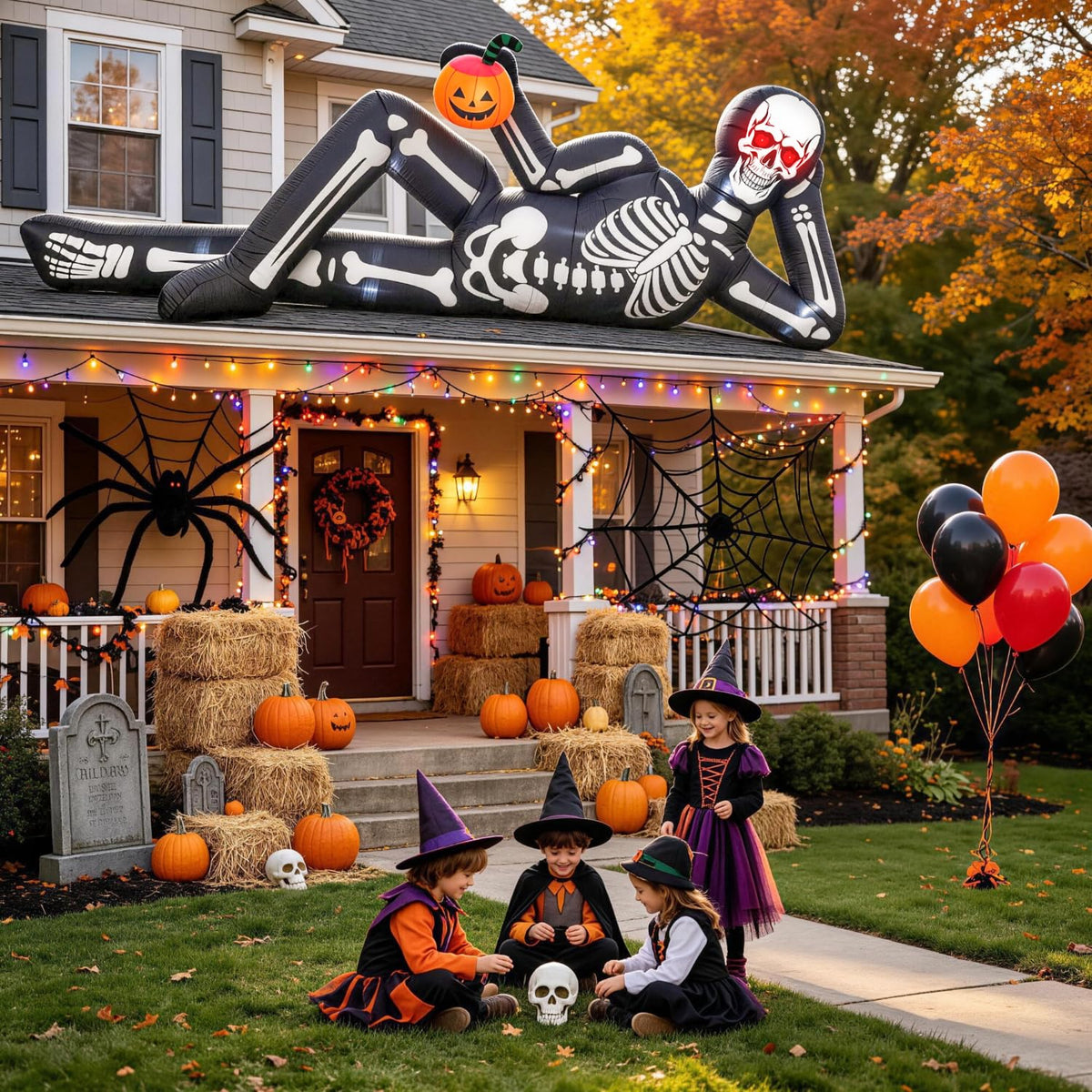 12FT Halloween Inflatable Lying Skeleton Decoration G875412