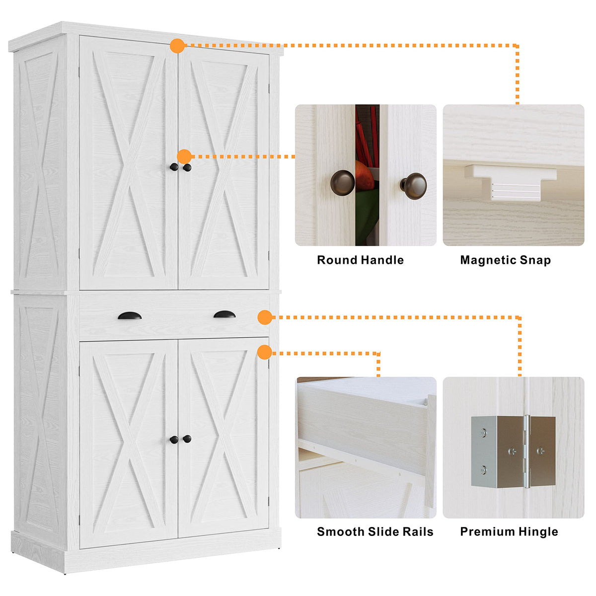 White Kitchen Pantry Storage Cabinet J72660
