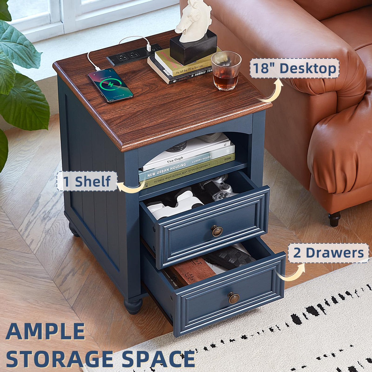 18" Nightstand with Charger Station D787