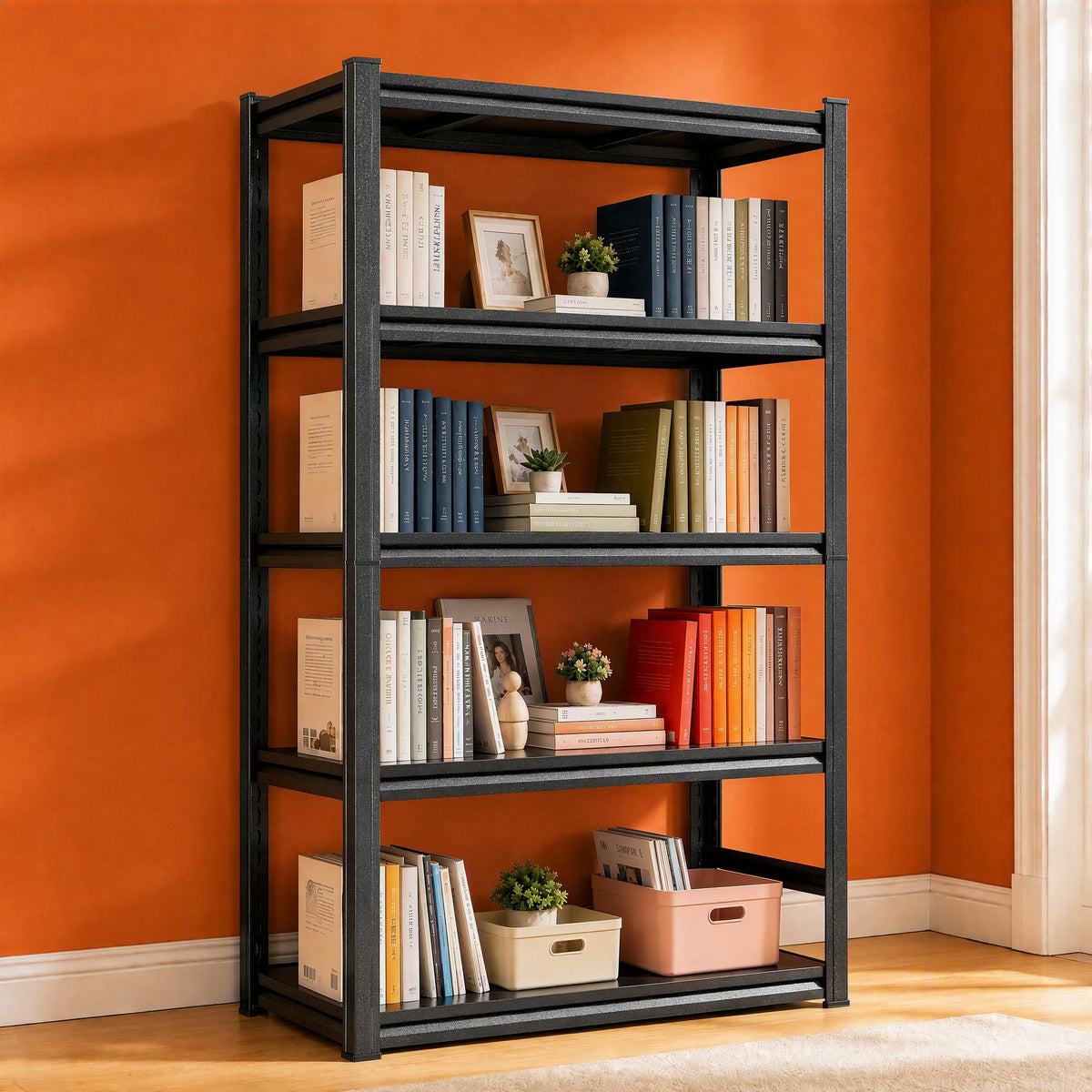 5 Tier Black Metal Bookshelf T32212