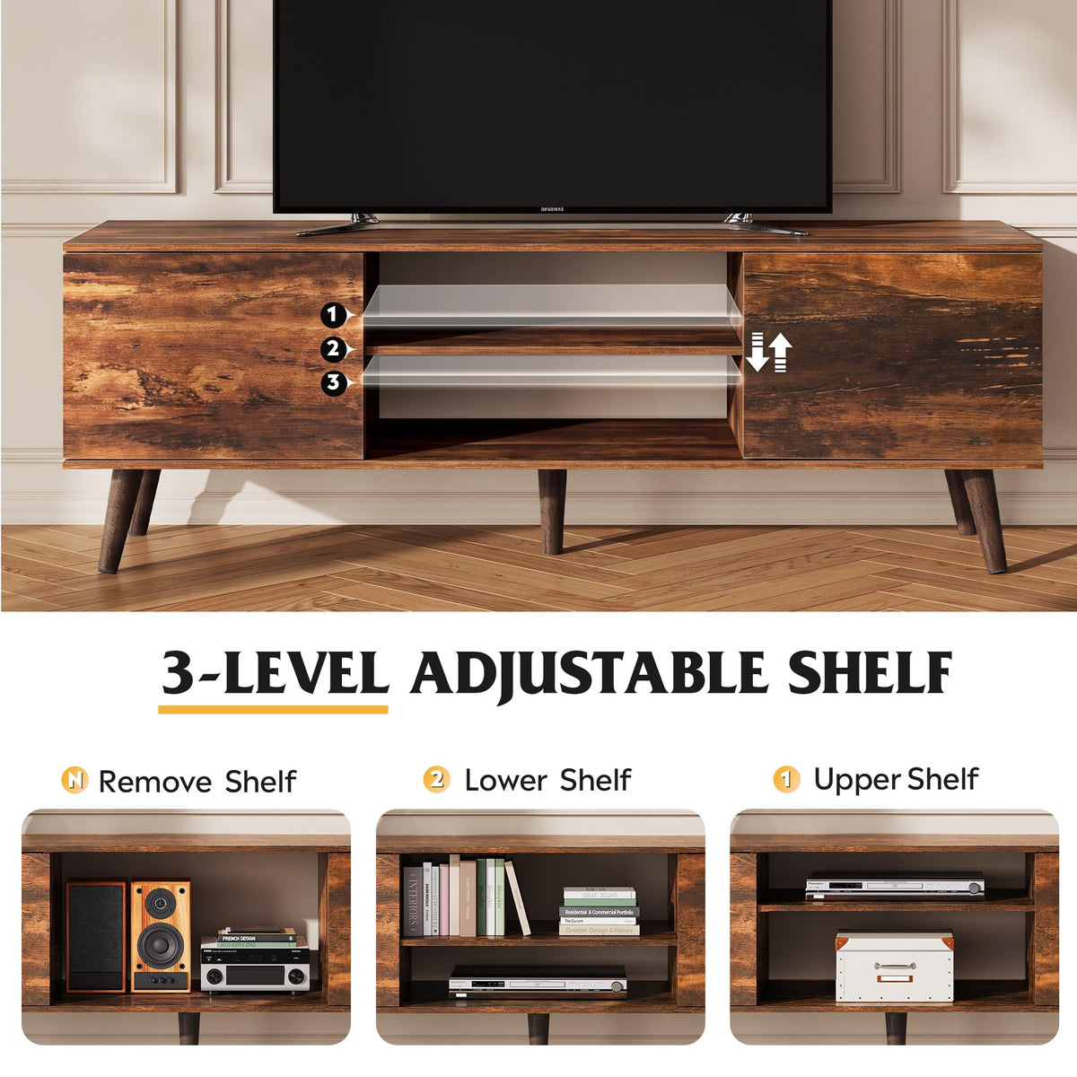 TV Stand with 2 Cabinets Storage & Adjustable Shelf H10602