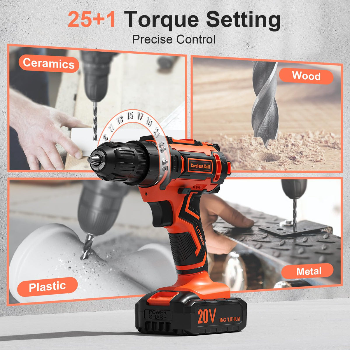 Cordless Drill Set 20V with 2.0Ah Power Pack and Charger X3095