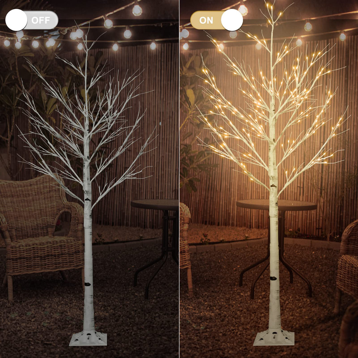 6FT Lighted Birch Tree with 160 LEDs Warm White Lights U8932