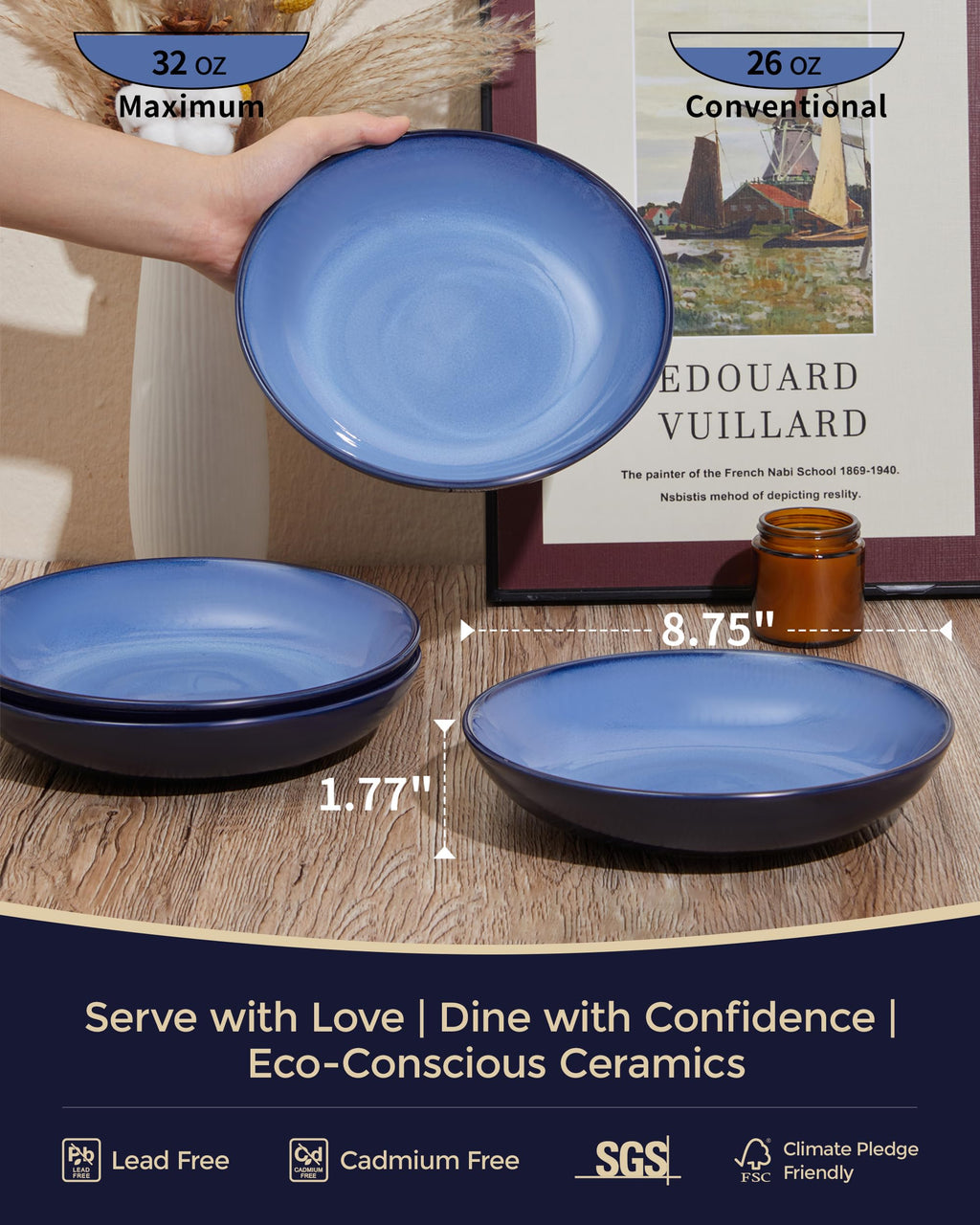 8.75'' Ceramic Pasta Bowls Set of 4 V1397