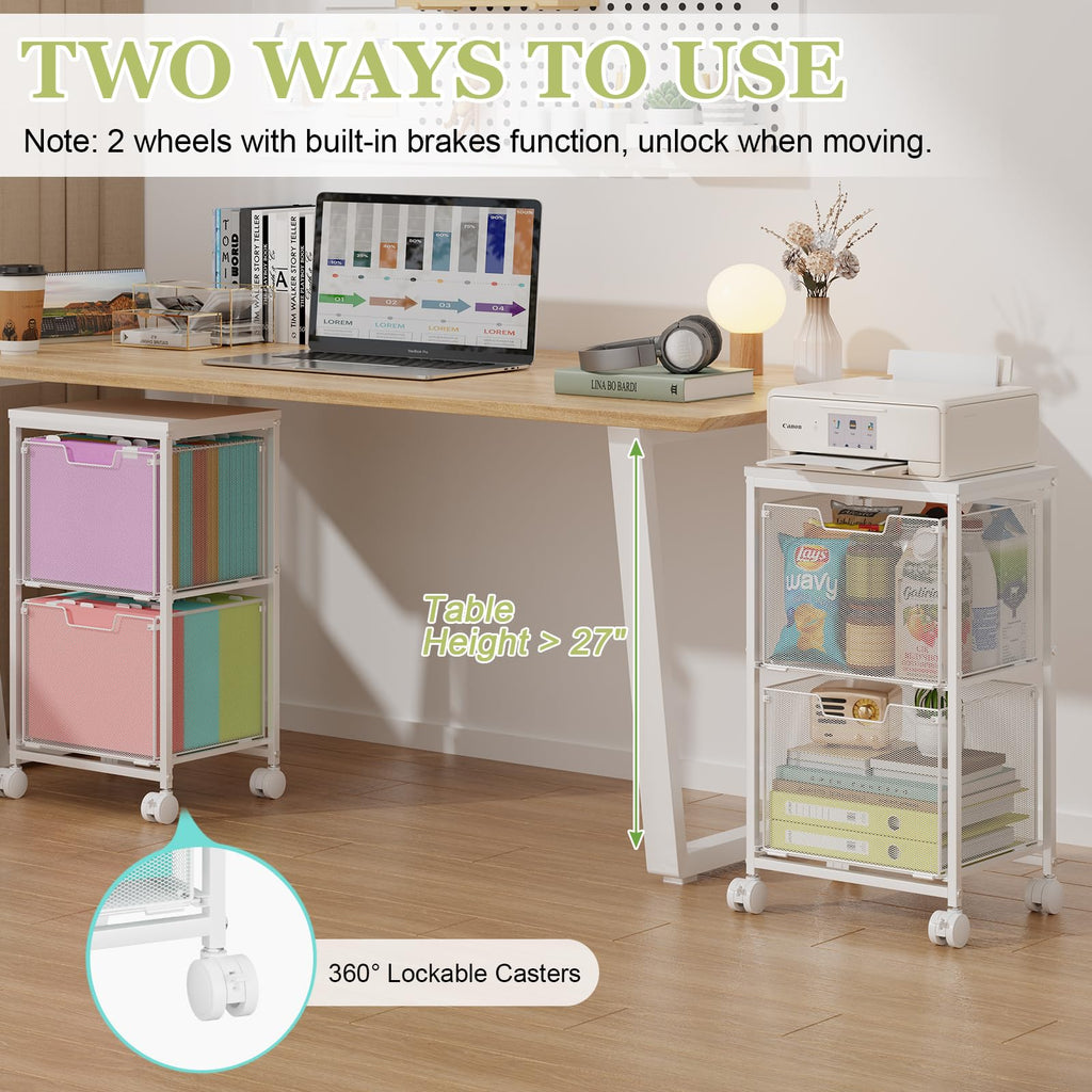 Rolling File Cart with 2 Storage Drawers S4559