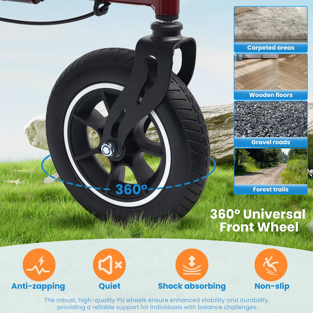 Foldable Rolling Walker with Seat 330 lbs Capacity 10 inch Wheels K4938